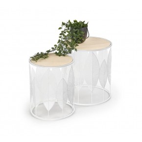 Комплект HALMAR FOLLA (2 стола журнальных) белый/натуральный, 33/40 и 40/45